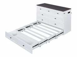 Clearance KOMHTOM Cama armario 140 x 200, con cajones al final de la cama y estantes en la cabecera, con USB y enchufes, Blanco
