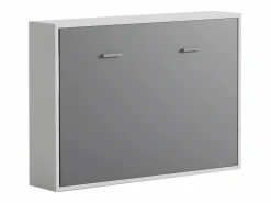 Vente-unique Cama armario abatible horizontal 140 x 200 cm gris y blanco - MALINA II