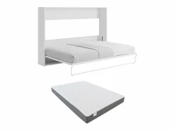 Best Cama armario abatible horizontal 140 x 200 cm gris y blanco con colchón - MALINA II Cama Abatible