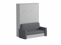 New Vente-unique Cama armario batiente con sofá 140 x 200 cm blanco y gris + colchón - VACIALA II Gris / Blanco
