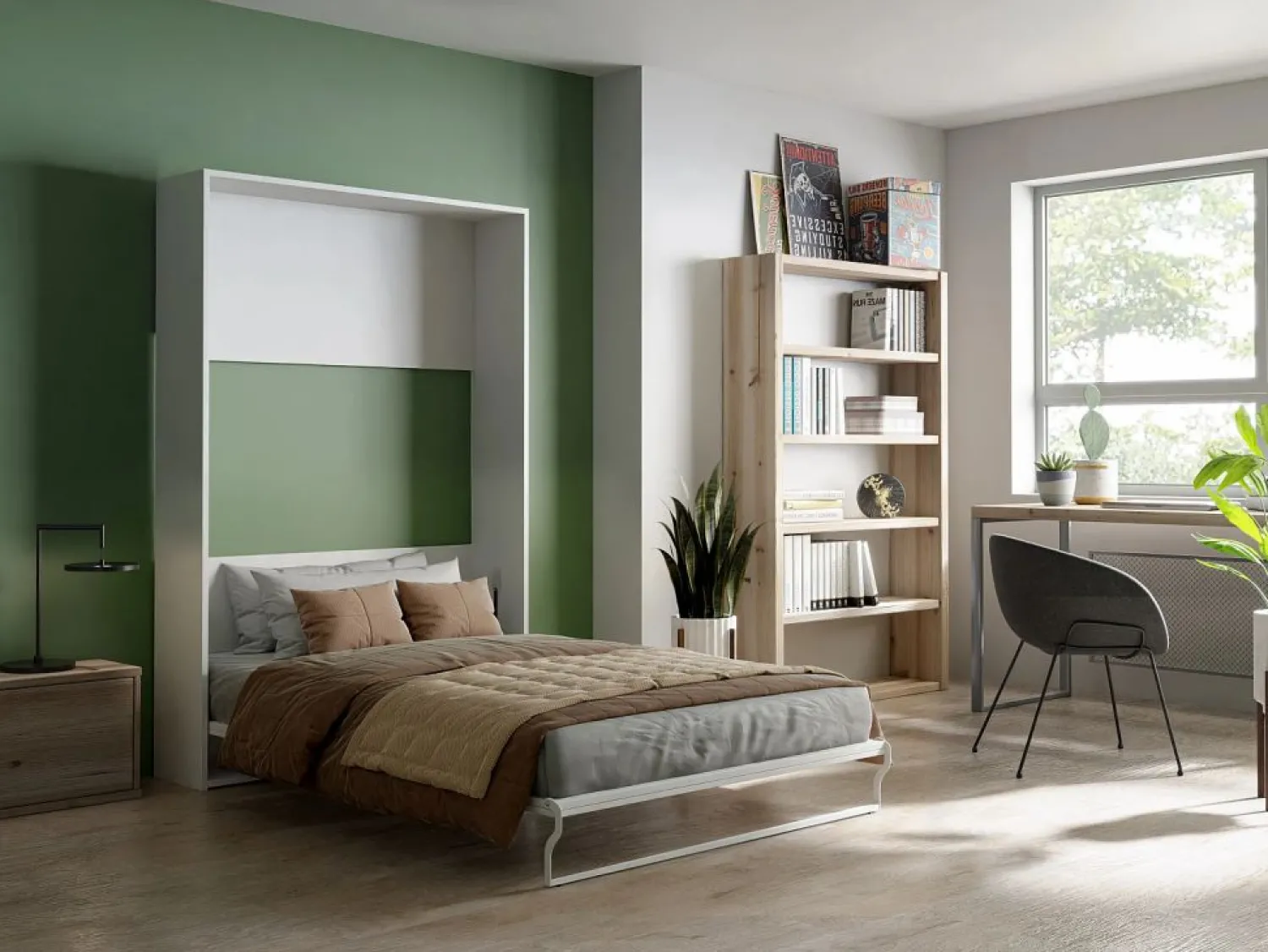 Online Cama armario batiente vertical 140 x 200 cm con colchón - MALINA II Cama Abatible