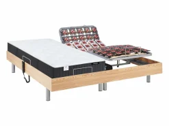 Clearance Ysmée Cama articulada eléctrica somier colchón de muelles 5 zonas 2 x 90 x 200 cm beige MANAM Color natural claro
