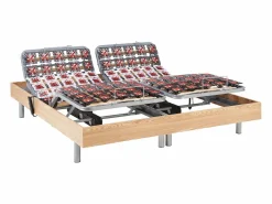 Clearance Ysmée Cama articulada eléctrica somier colchón de muelles 5 zonas 2 x 90 x 200 cm beige MANAM Color natural claro