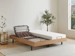 Outlet Cama articulada eléctrica somier colchón memoria de forma 2 x 80 x 200 cm beige SASORA Somier Relax