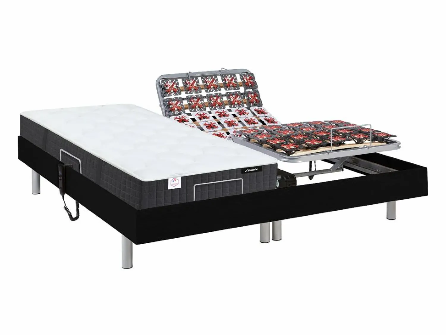 Ysmée Cama articulada eléctrica somier colchón de muelles 5 zonas 2 x 70 x 190 cm beige MANAM