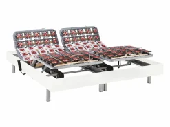 Best Ysmée Cama articulada eléctrica somier colchón látex 3 zonas 2 x 70 x 190 cm tela gris JOFAR Blanco