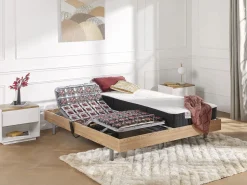 Discount Cama articulada eléctrica somier colchón látex 3 zonas 2 x 80 x 200 cm tela beige JOFAR Cama Articulada