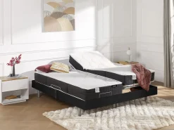 New Ysmée Cama articulada eléctrica somier colchón látex 3 zonas 2 x 90 x 200 cm tela beige JOFAR Negro
