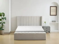 Outlet Vente-unique Cama baúl 140 x 190 cm con banco de tela en color - DOUINO Beige