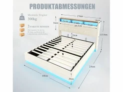 Best Merax Cama basculante hidráulica - 160 x 200 cm - con LED + bolsillos laterales + USB/Tipo C + cabecero con almacenaje - terciopelo - Beige