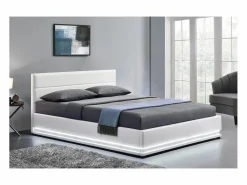 Discount Concept-Usine Cama blanca con caja de almacenaje y LED 160X200 NEW YORK Blanco