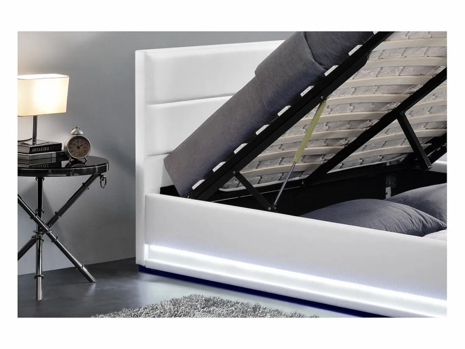 Discount Concept-Usine Cama blanca con caja de almacenaje y LED 160X200 NEW YORK Blanco