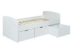 Outlet Vente-unique Cama 2 cajones 1 arcón mesa de centro colchón 90 x 190 cm LOUANE Blanco