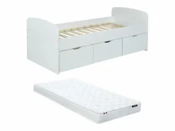 Outlet Vente-unique Cama 2 cajones 1 arcón mesa de centro colchón 90 x 190 cm LOUANE Blanco