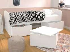 Outlet Vente-unique Cama 2 cajones 1 arcón mesa de centro colchón 90 x 190 cm LOUANE Blanco