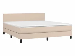 Hot Cama box spring colchón LED cuero sintético capuchino 160x200cm Somier Tapizado|Somier - 160X200Cm