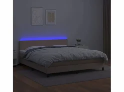 Hot Cama box spring colchón LED cuero sintético capuchino 160x200cm Somier Tapizado|Somier - 160X200Cm