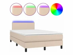 Hot Clicnbuy Cama box spring colchón LED cuero sintético capuchino 120x190cm