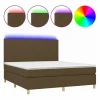 Clicnbuy Cama box spring colchón luces LED tela marrón oscuro 160x200cm