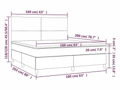 Clicnbuy Cama box spring colchón luces LED tela marrón oscuro 160x200cm
