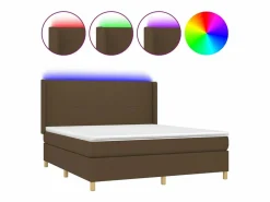 Online Cama box spring colchón luces LED tela marrón oscuro 160x200cm Somier - 160X200Cm