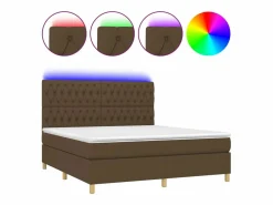 Best Clicnbuy Cama box spring colchón luces LED tela marrón oscuro 160x200cm