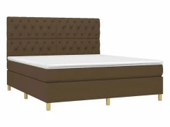Best Clicnbuy Cama box spring colchón luces LED tela marrón oscuro 160x200cm