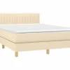 Discount Clicnbuy Cama box spring colchón y luces LED tela crema 140x190 cm