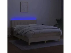 Discount Clicnbuy Cama box spring colchón y luces LED tela crema 140x190 cm