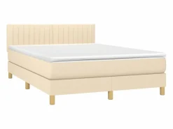 Discount Clicnbuy Cama box spring colchón y luces LED tela crema 140x190 cm