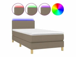 Online Cama box spring colchón y luces LED tela gris taupe 90x190 cm Somier - 90X190Cm