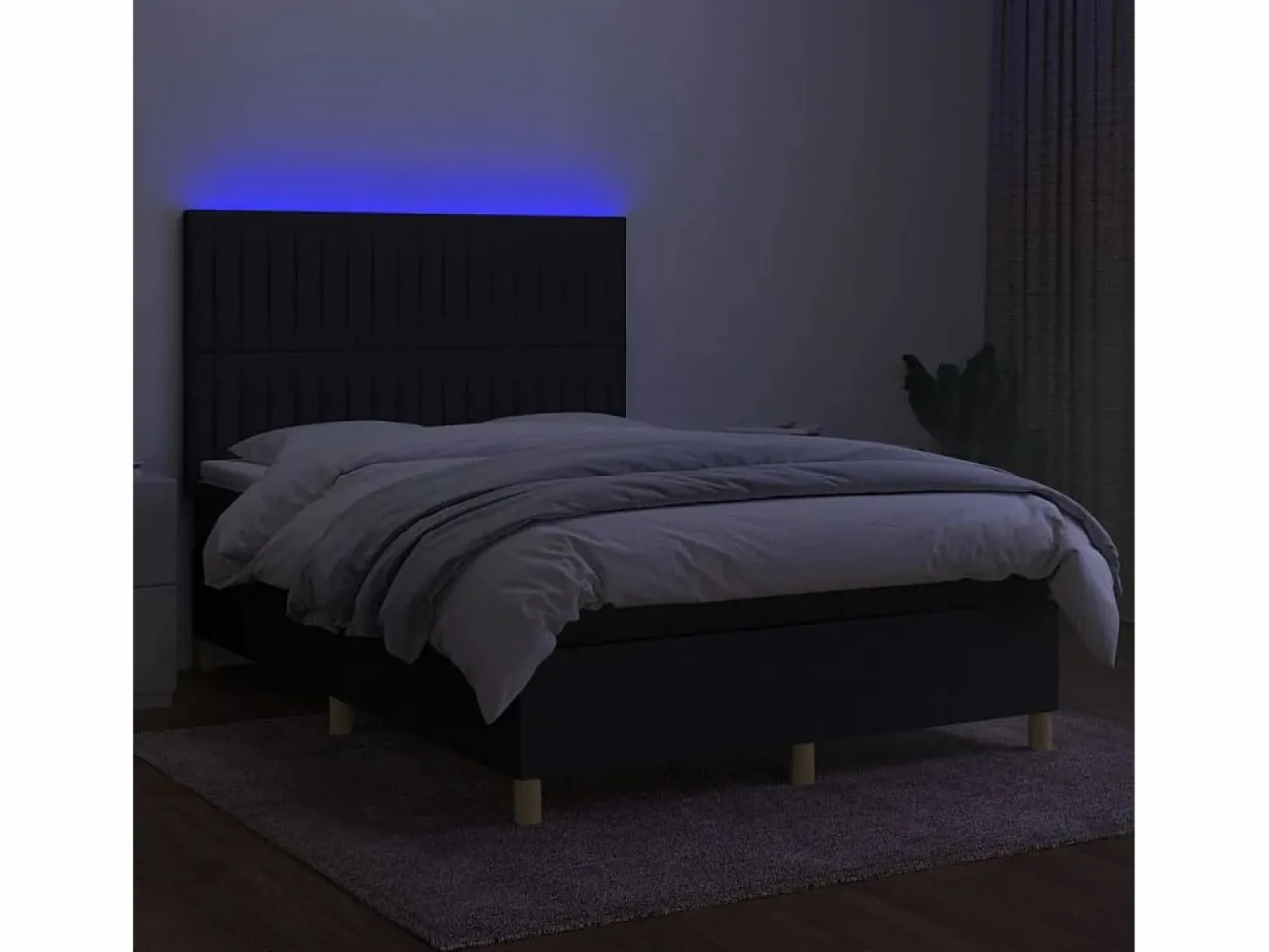 Best Clicnbuy Cama box spring colchón y luces LED tela negro 140x190 cm
