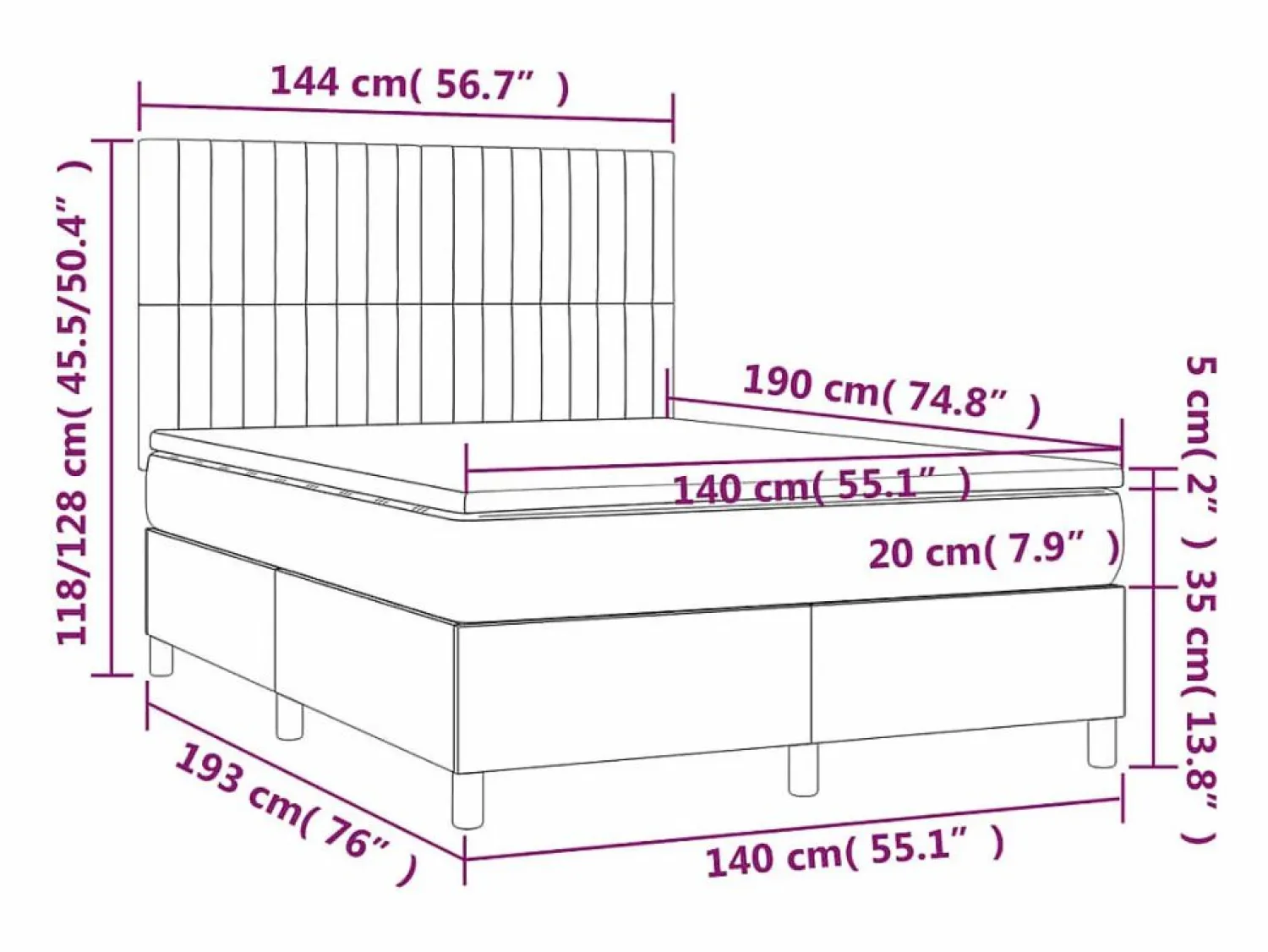 Best Clicnbuy Cama box spring colchón y luces LED tela negro 140x190 cm