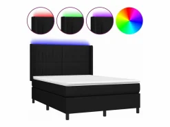 Hot Cama box spring colchón y luces LED tela negro 140x190 cm Somier - 140X190Cm