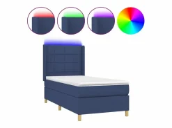 Clicnbuy Cama box spring colchón y luces LED tela azul 90x190 cm