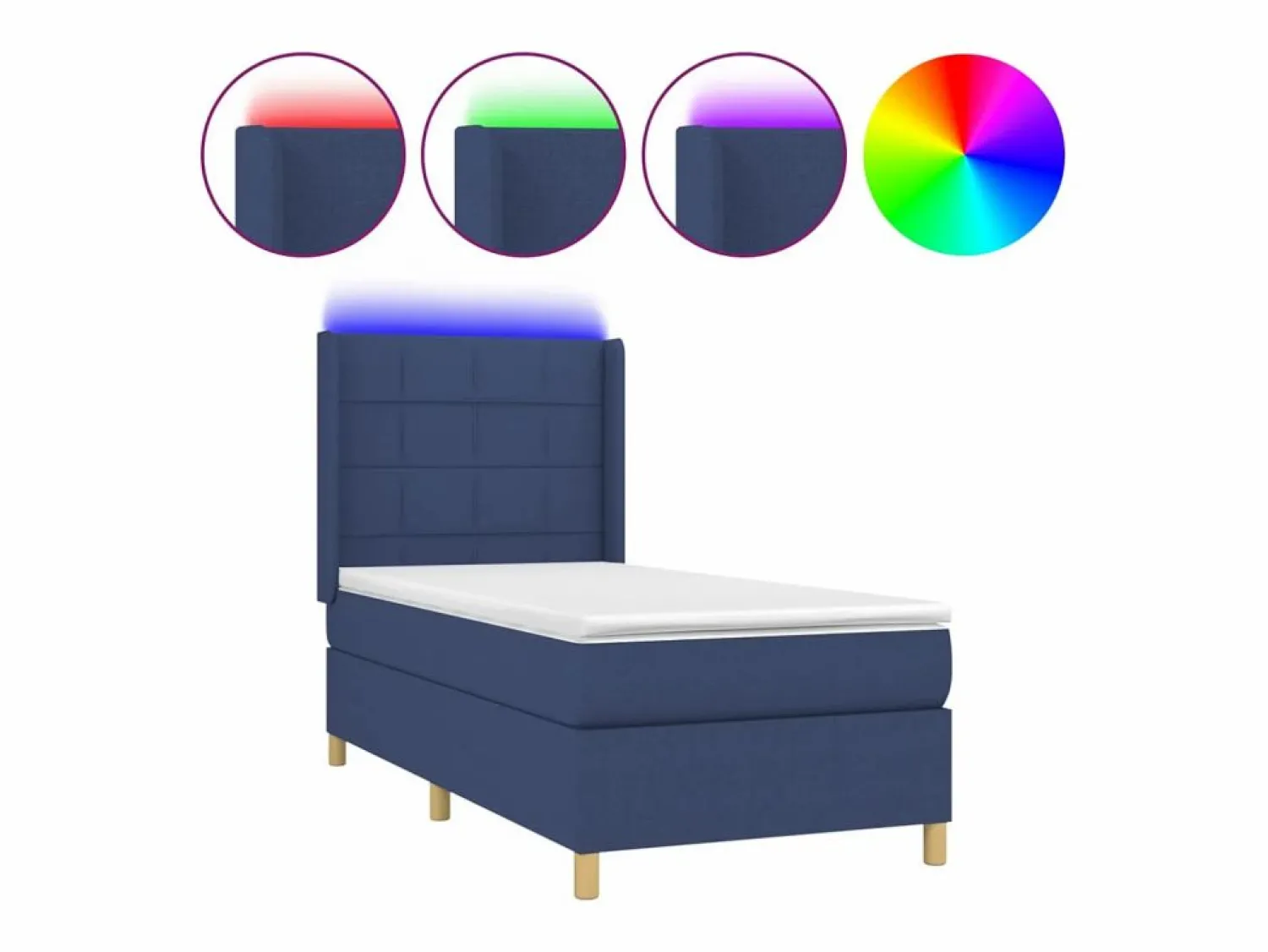 Clicnbuy Cama box spring colchón y luces LED tela azul 90x190 cm