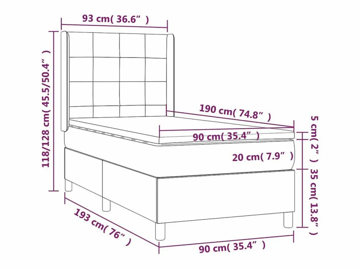 Clicnbuy Cama box spring colchón y luces LED tela azul 90x190 cm