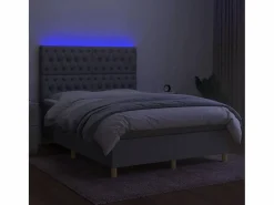 Clicnbuy Cama box spring colchón y luces LED tela gris claro 140x190 cm