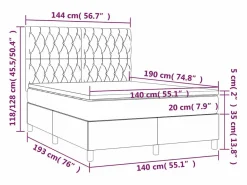 Clicnbuy Cama box spring colchón y luces LED tela gris claro 140x190 cm