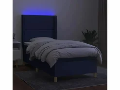 Clicnbuy Cama box spring colchón y luces LED tela azul 90x190 cm