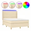 Clicnbuy Cama box spring colchón y luces LED tela crema 140x190 cm