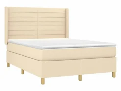 Clicnbuy Cama box spring colchón y luces LED tela crema 140x190 cm