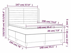 Clicnbuy Cama box spring colchón y luces LED tela crema 140x190 cm