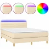 Clicnbuy Cama box spring colchón y luces LED tela crema 140x190 cm