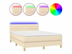 Clicnbuy Cama box spring colchón y luces LED tela crema 140x190 cm