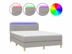 Discount Clicnbuy Cama box spring colchón y luces LED tela gris claro 140x190 cm
