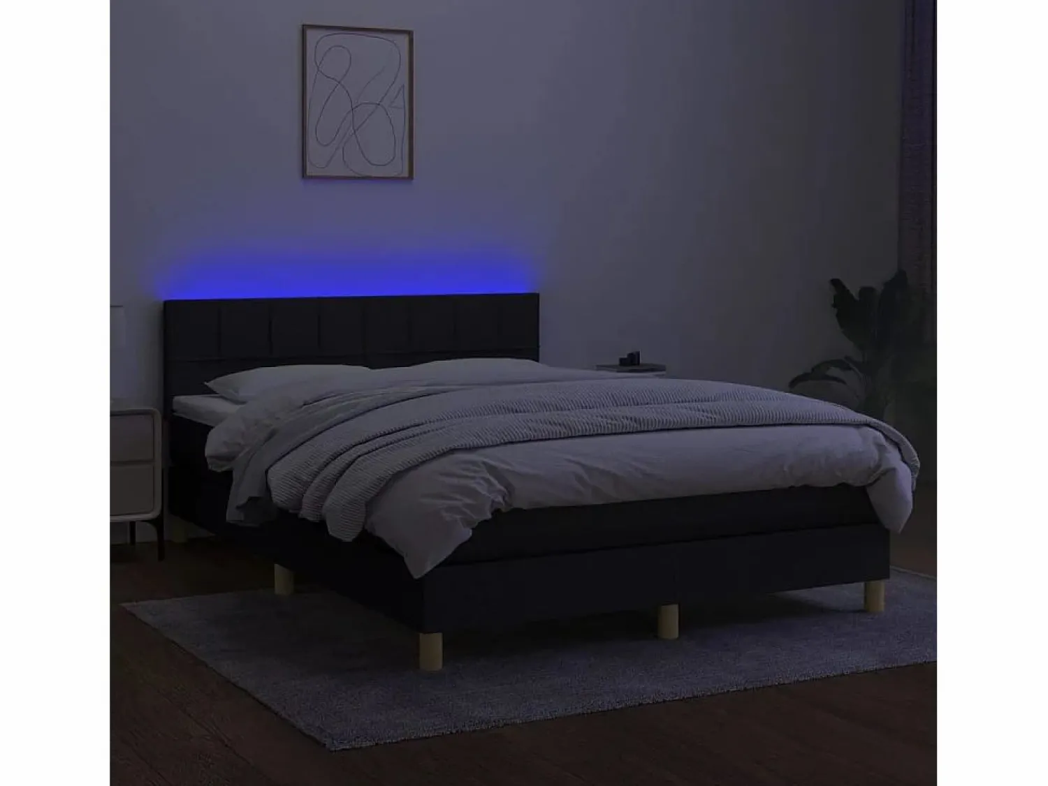 Best Cama box spring colchón y luces LED tela negro 140x190 cm Somier Tapizado|Somier - 140X190Cm