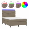 Clearance Cama box spring colchón y luces LED tela gris taupe 140x200 cm Somier Tapizado
