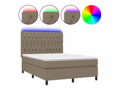 Clearance Cama box spring colchón y luces LED tela gris taupe 140x200 cm Somier Tapizado