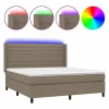 Clicnbuy Cama box spring colchón y luces LED tela gris taupe 180x200 cm